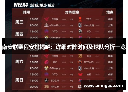 南安联赛程安排揭晓：详细对阵时间及球队分析一览